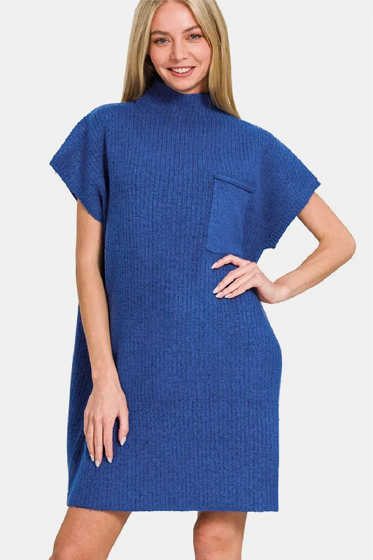 Mini dress with cap sleeves-Zenana Short Sleeve Sweater Mini Dress