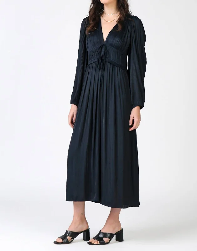 Maxi dress with wrap style-Sidonie Pleated Maxi Dress In Dark Navy