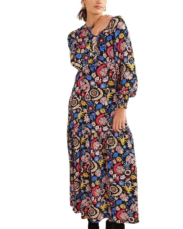 Maxi dress with tie waist-Boden Smocked Cuff Maxi Tier Dress