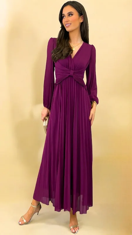 Cocktail dress with trumpet silhouette-A1956GG Valentina Mauve Corset Pleat Dress