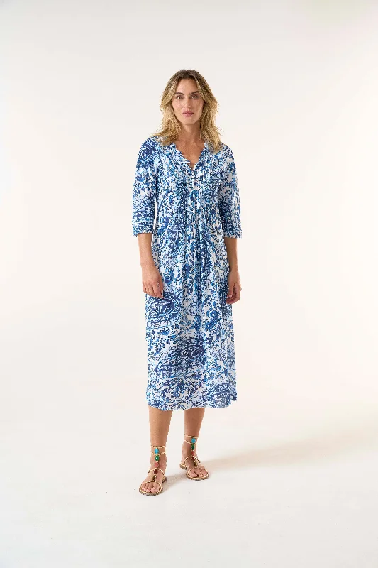 Maxi dress with sheer panels-Long Poppy Hydra Navy