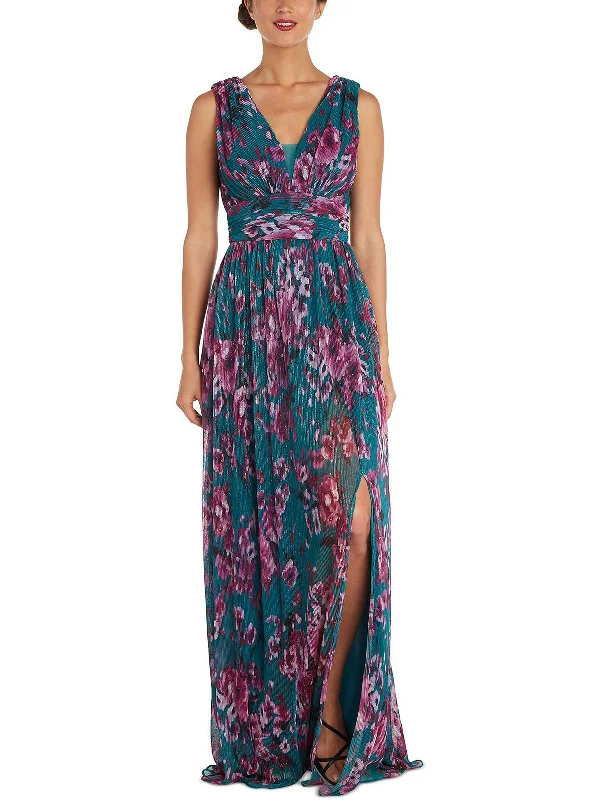 Maxi dress with retro style-Womens Pleated Maxi Evening Dress