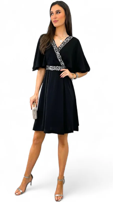 Halter neck cocktail dress-A1926 Black Embellished Band Dress