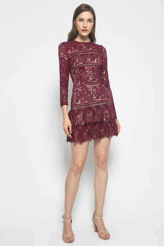 Mini dress with mesh insert-Melanie Long Sleeve Lace Mini Dress