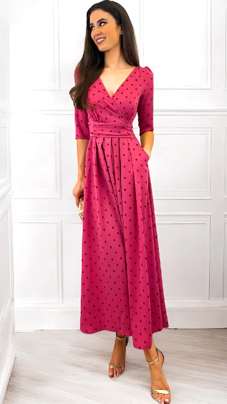 Cocktail dress with high-low hem-4-A1803 Fallon Pink Dotty Jersey Dress