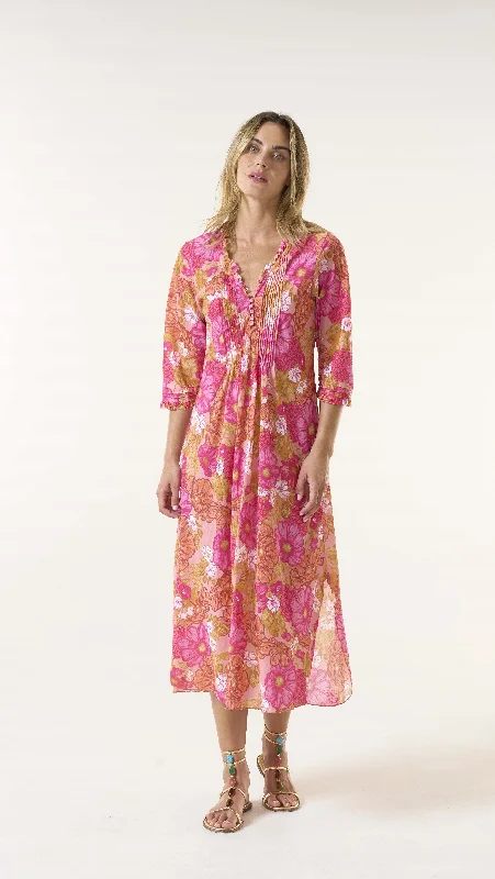 Maxi dress with satin fabric-Long Poppy Cape Coz Pink