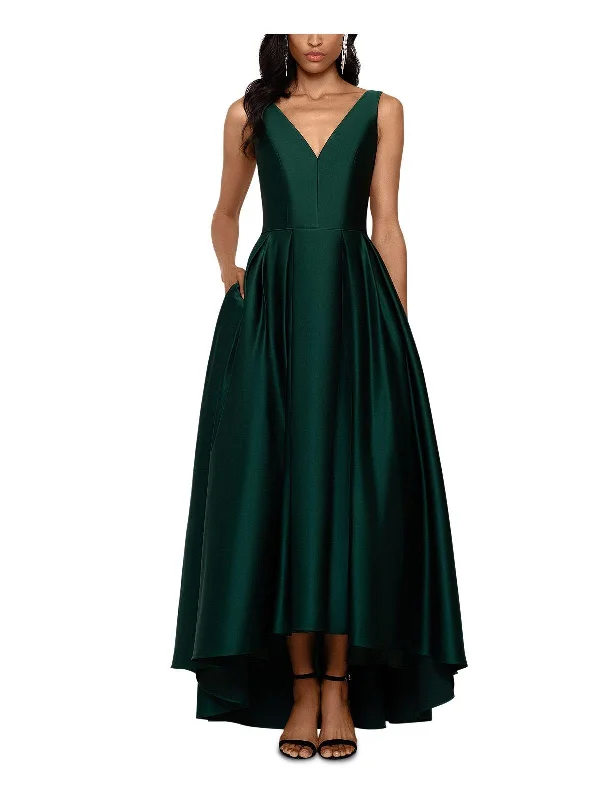 Maxi dress with faux leather-Womens Satin Maxi Evening Dress