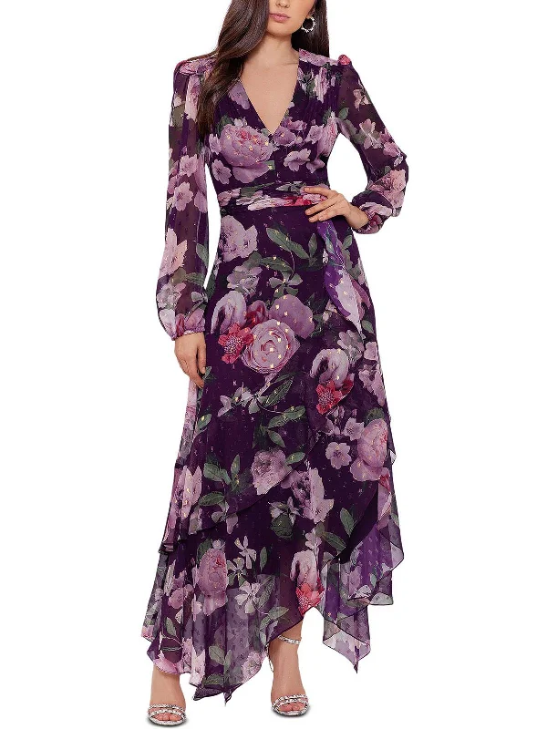 Maxi dress with geometric pattern-Womens Chiffon Floral Maxi Dress