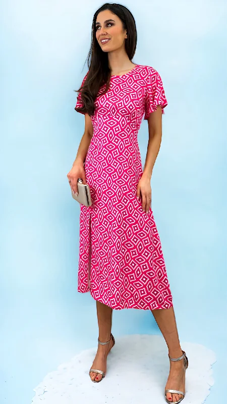 Bohemian cocktail dress-4-A1493 Helga Pink Print Dress