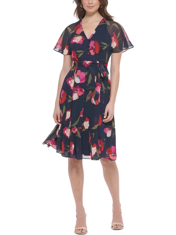 Midi dress with sporty look-Petites Womens Floral Print Polyester Midi Dress