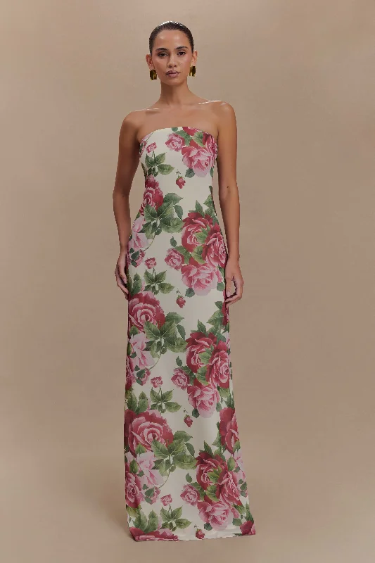 Maxi dress with bohemian vibes-Ella Strapless Chiffon Maxi Dress - Sonia Rose Print