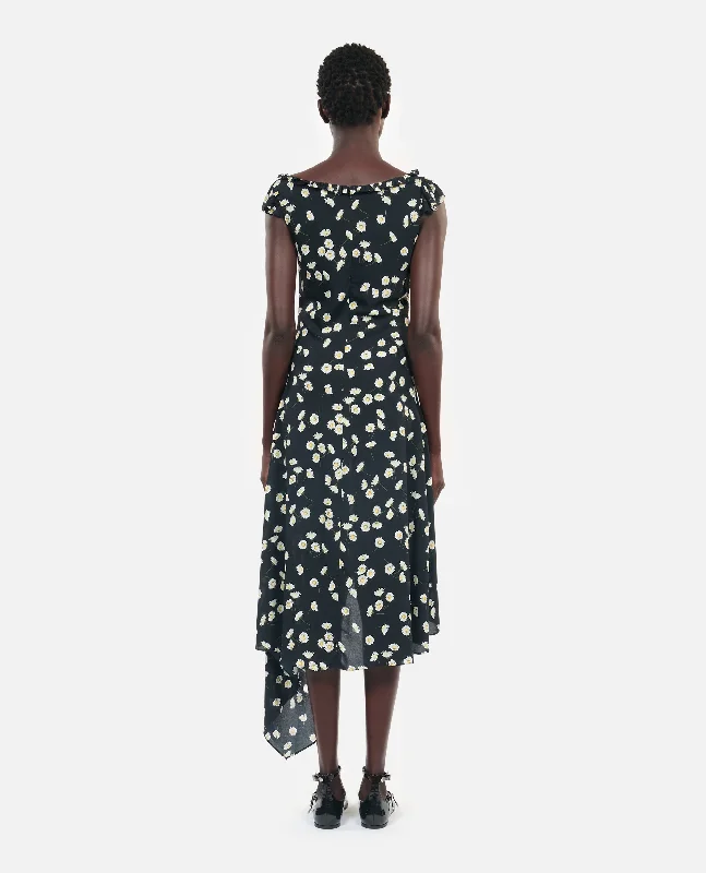 Maxi dress with formal elegance-Floral Printed Long Dress | Women | Black x White