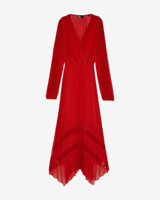 Maxi dress with unique patterns-Pleated Long Dress | Women | Red