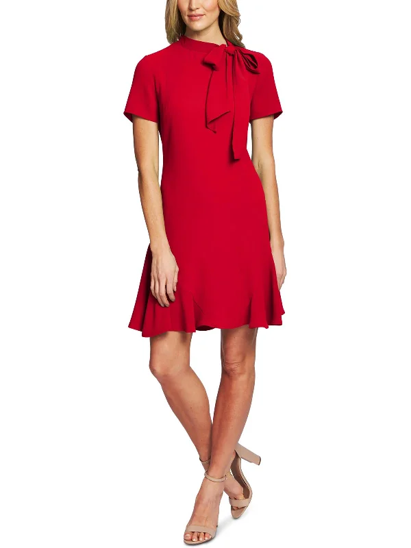 Cocktail dress with chic design-Womens Ruffled Bow Cocktail Dress