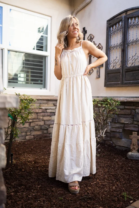 Maxi dress with utility style-You're Still The One - Cream Maxi