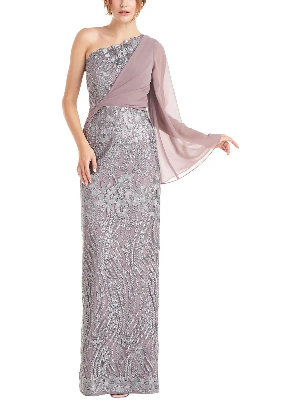 Maxi dress with retro flair-Plus Womens Embroidered Maxi Evening Dress