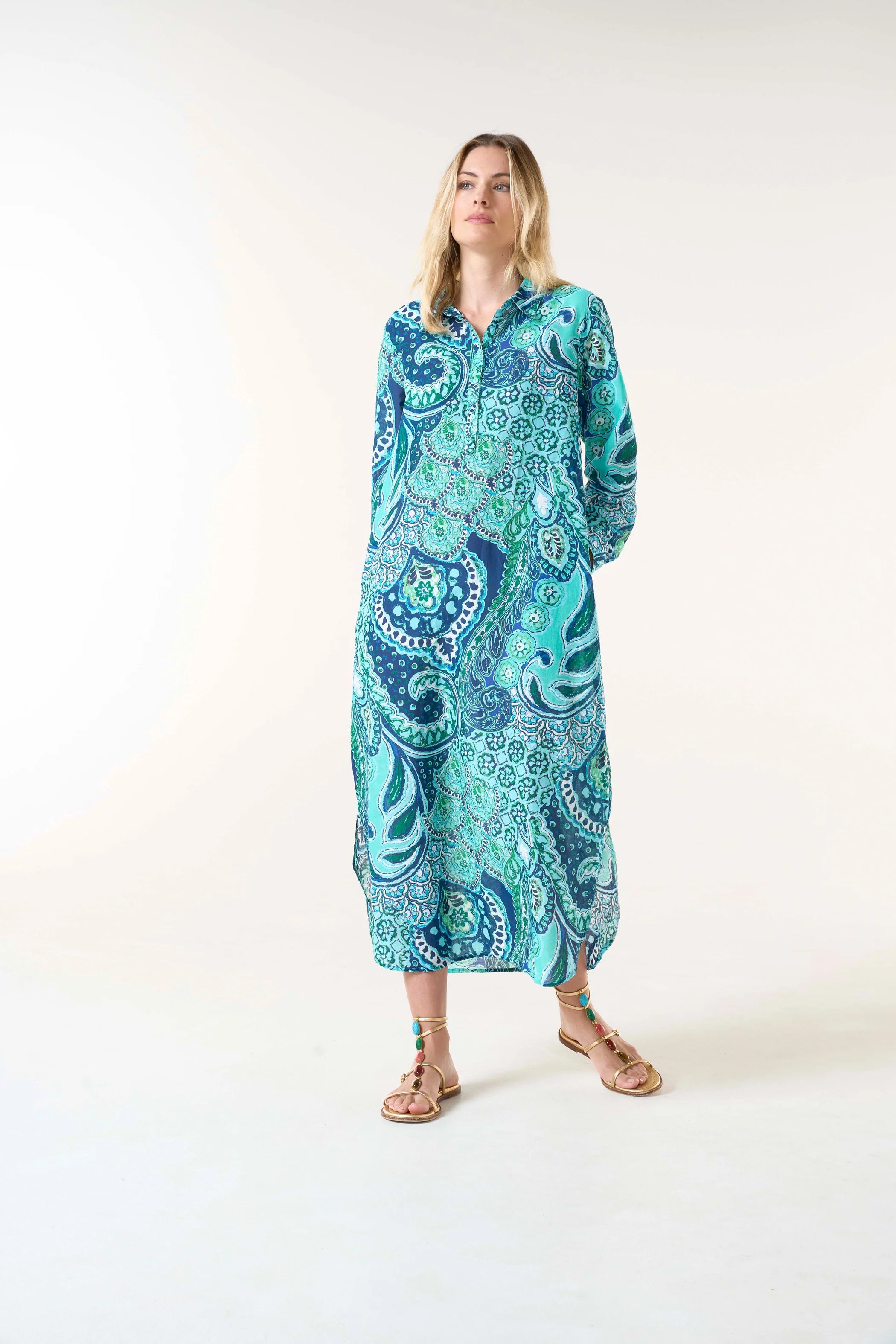 Maxi dress with plunging neckline-Brazil blue long gilli