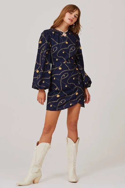 Mini dress with retro style-Chains Long Sleeve Mini Dress