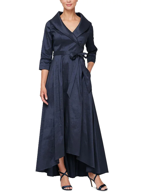 Maxi dress with nautical theme-Womens Taffeta Collared Maxi Dress