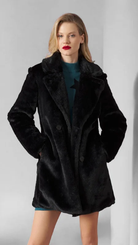 Cocktail dress with shimmer fabric-A1991 Lee Soft Faux Fur Coat Black