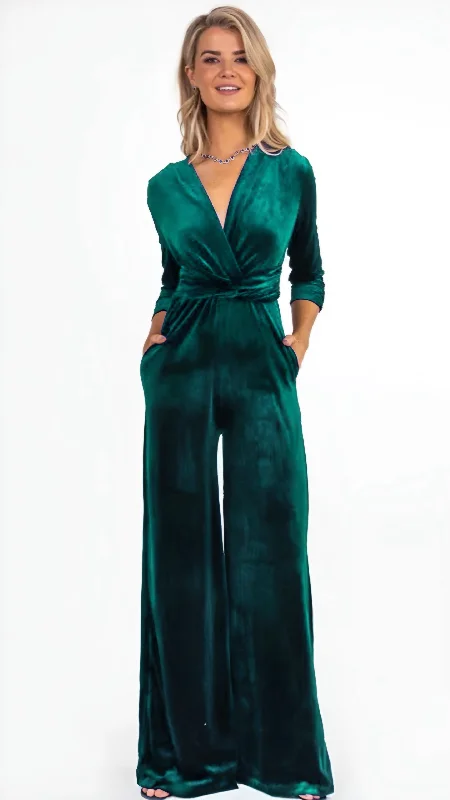 Cocktail dress with strapless design-A1981 Sophia Green Velour Jumpsuit