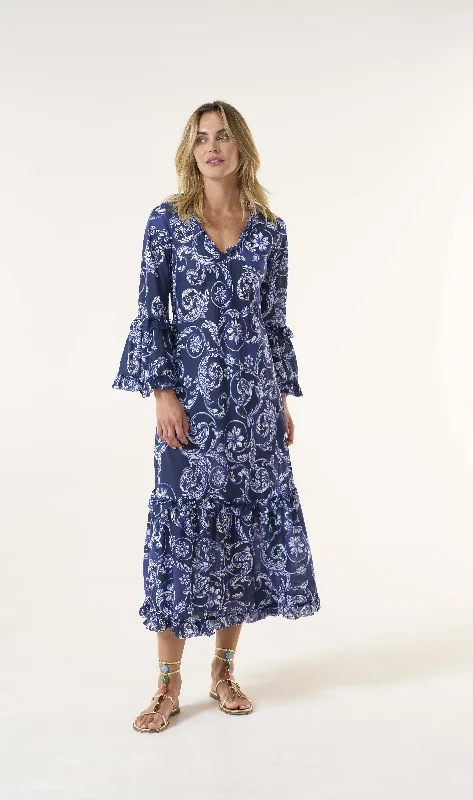 Maxi dress with retro vibe-Long Indi Beco Navy