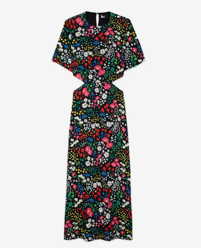 Maxi dress with youthful look-Long Printed Dress With Cut-Out Details | Women | Multicolorlor