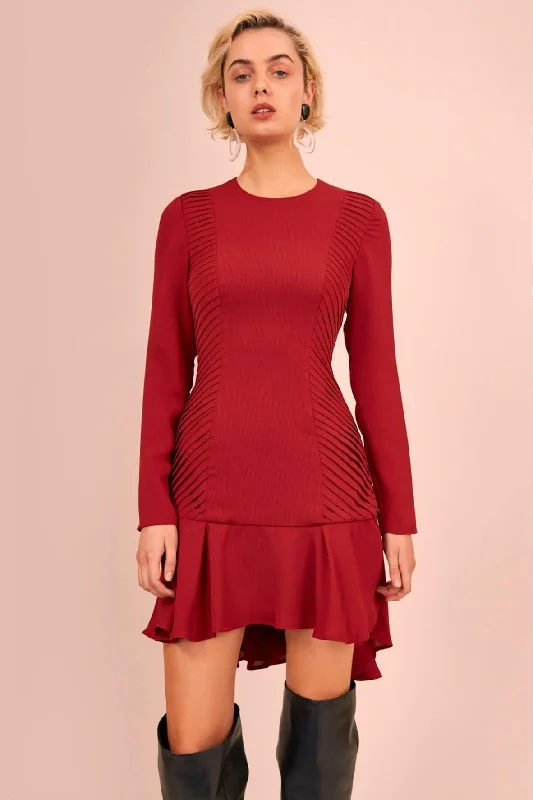 Casual mini dress for daytime-Visceral Long Sleeve Mini Dress Red