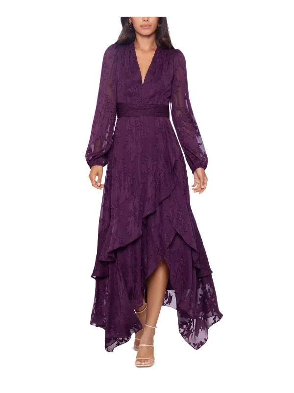 Maxi dress with utility style-Womens Surplice Maxi Fit & Flare Dress