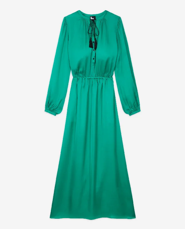 Maxi dress with velvet texture-Long Dress | Women | Green