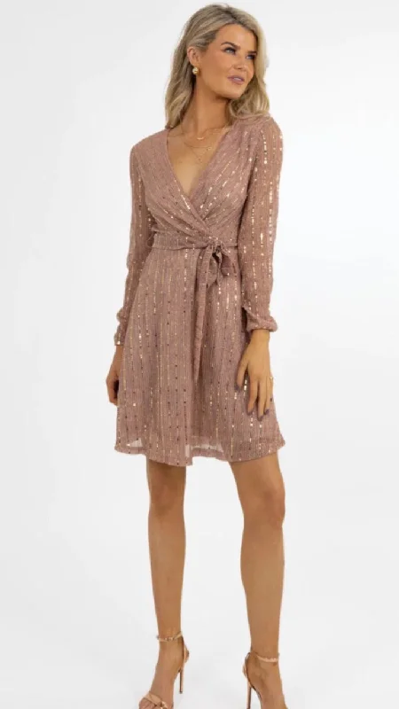 Mini dress with high neckline-4-A1190 Kylie Gold Sparkle Mini Dress