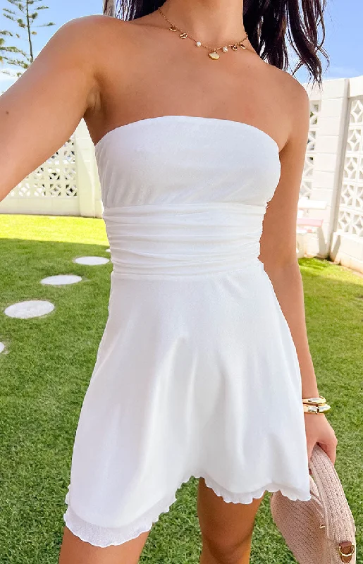 Mini dress with bohemian vibes-Benji White Strapless Mini Dress