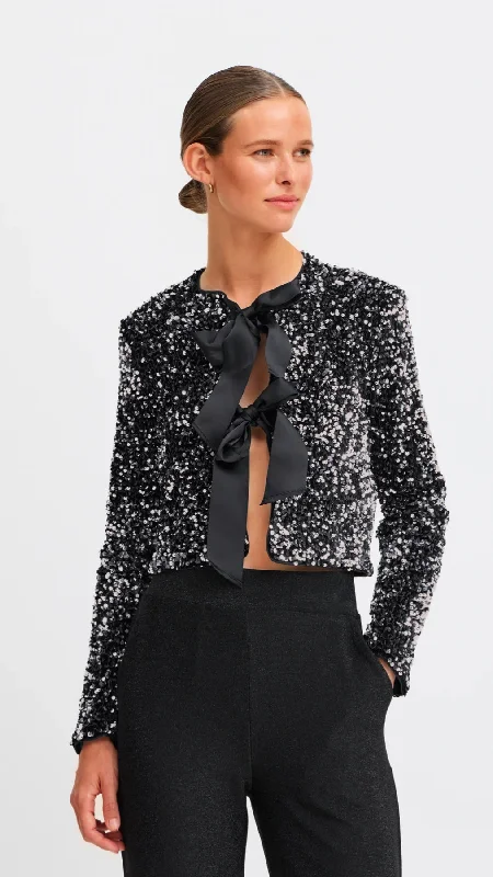 Cocktail dress with backless design-4-A1985 Paillet Silver Sequin Bow Jacket