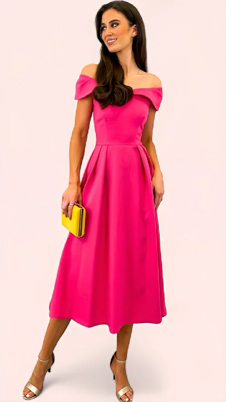 Cocktail dress with high neckline-4-A1816 Chesterton Pink Bardot Flare Dress