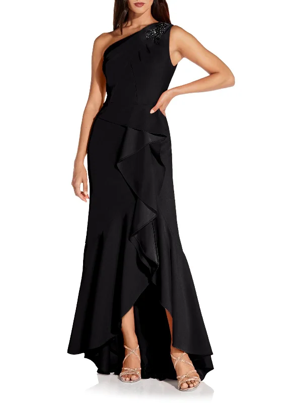 Maxi dress with adjustable straps-Womens Ruffled Maxi Evening Dress