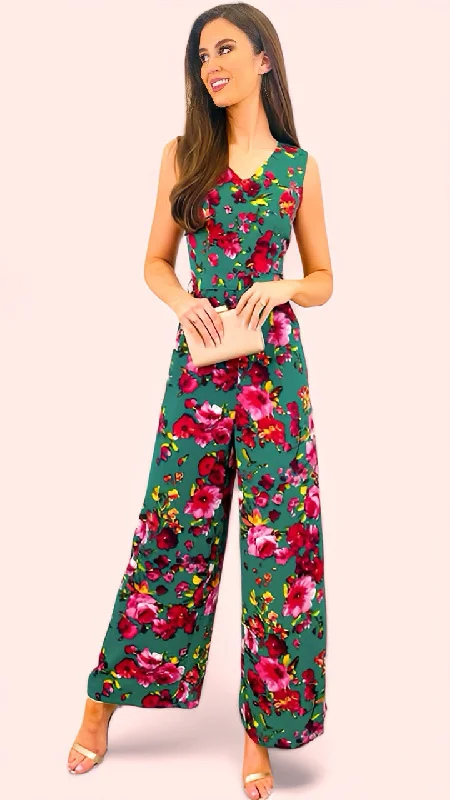 Cocktail dress with velvet-4-A1598 Alesha Green Floral Jumpsuit