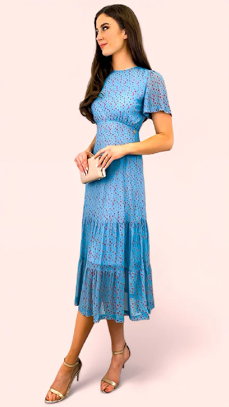 Sleeveless cocktail dress-4-A1535 Grace Blue Dotty Dress