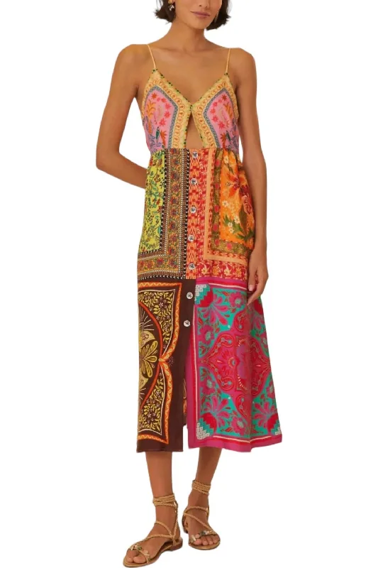 Midi dress for summer-Scarves Midi Dress In Mixed Scarves Multicolor