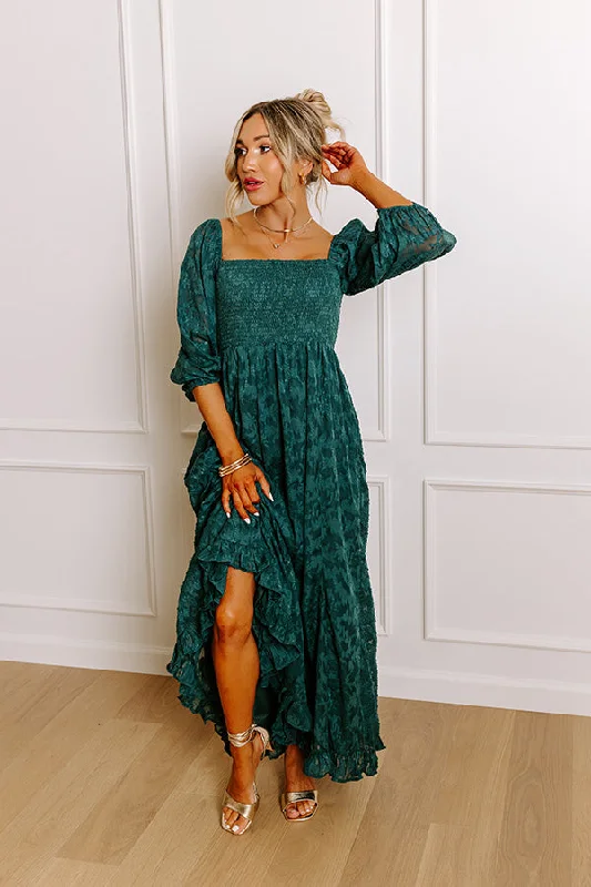 Maxi dress with retro vibe-Sweetest Secret Jacquard Maxi Dress in Hunter Green