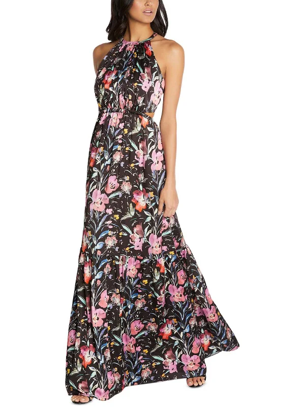 Maxi dress with shimmer fabric-Womens Printed Sleeveless Maxi Dress