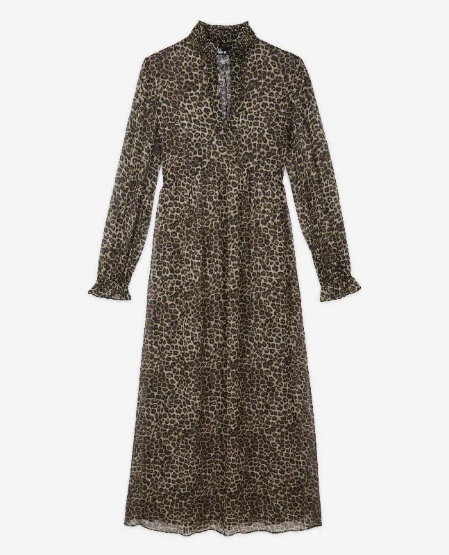 Maxi dress with voluminous sleeves-Long Print Dress | Women | Leopard