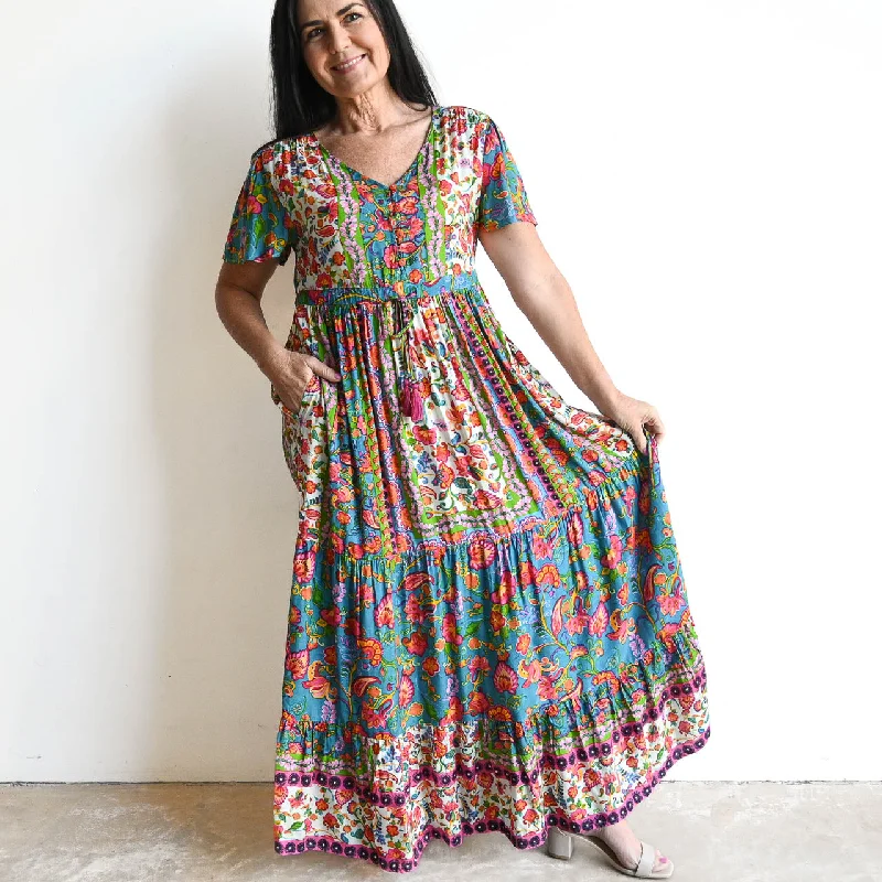 Maxi dress with retro vibe-Classic Summer Maxi Dress by Orientique Australia - Carvalho - 61671