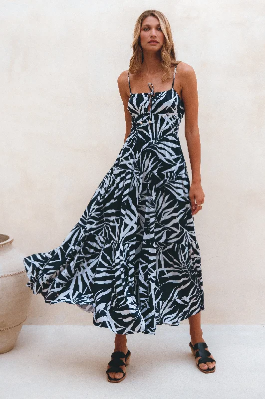 Maxi dress with illusion sleeves-Isadora Tiered Maxi Dress