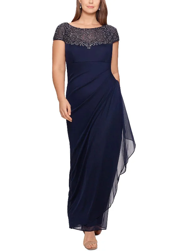 Maxi dress with romantic style-Plus Womens Embellished Maxi Evening Dress