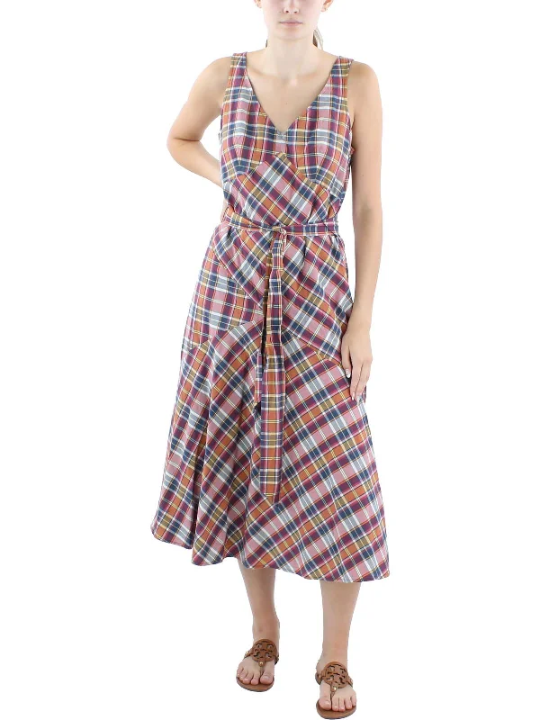 Midi dress with unique patterns-Madras Womens Plaid Cotton Midi Dress