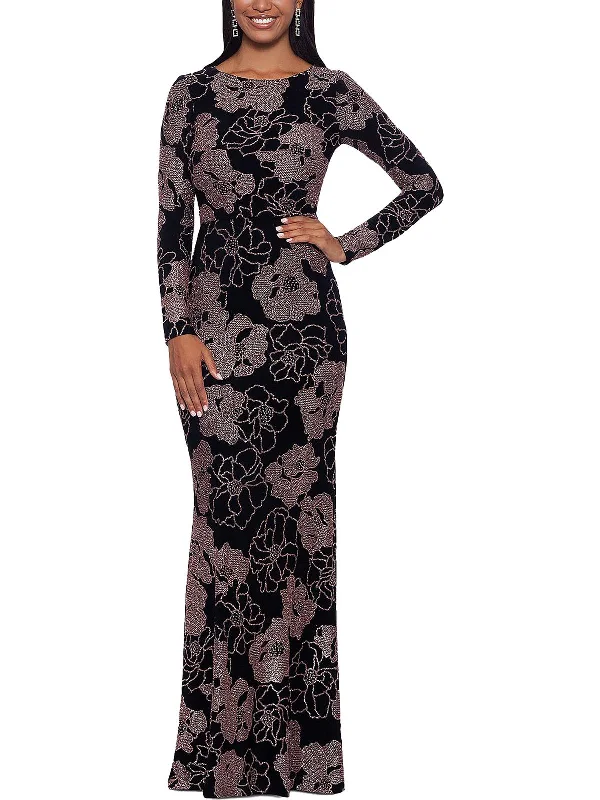 Maxi dress with unique patterns-Womens Floral Print Maxi Evening Dress