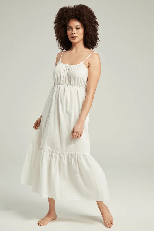 Maxi dress with ruched sides-Organic Cotton Maxi Trapeze Dress in White