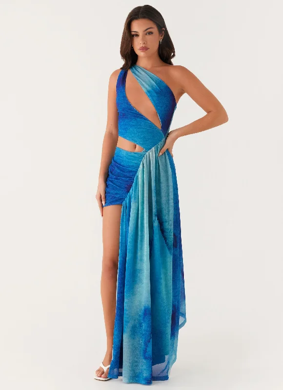 Maxi dress with bell sleeves-Blinded Maxi Dress - Blue Tie Dye