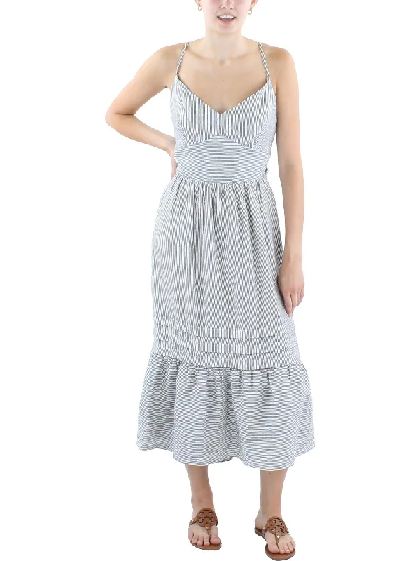 Midi dress with zigzag pattern-Womens Striped Linen Midi Dress