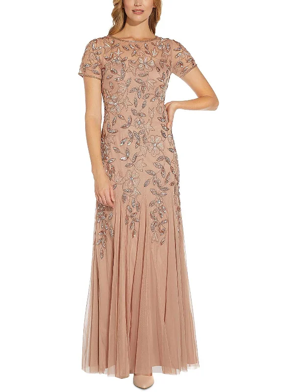 Maxi dress with voluminous sleeves-Womens Sequined Maxi Evening Dress